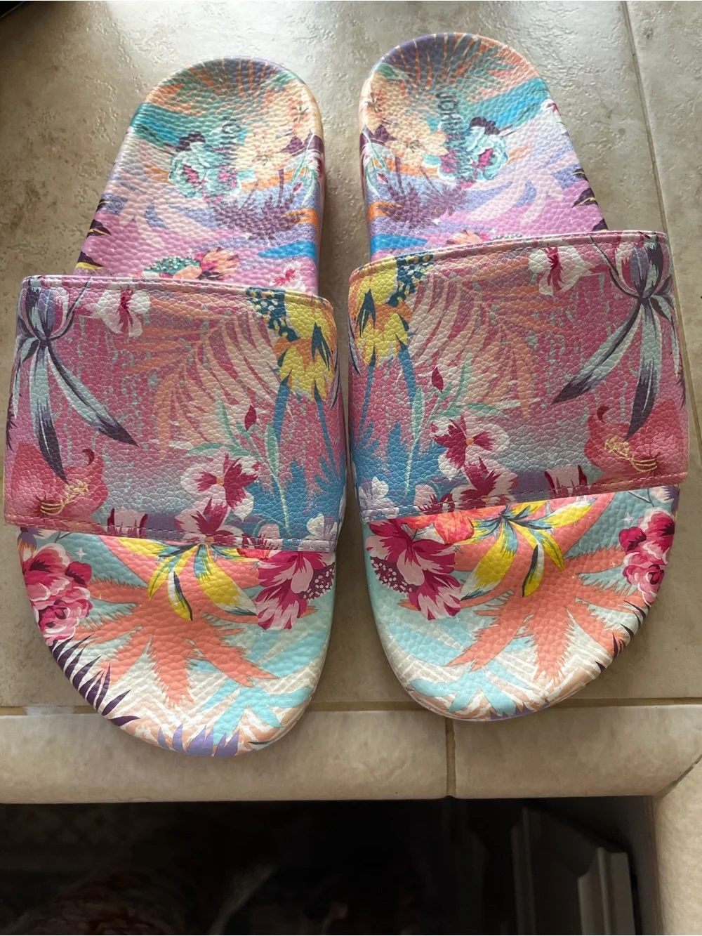 Floral Pastel Slide Sandals - Pink Multicolor